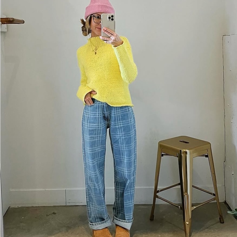 Blue Plaid Women Jeans NWOT